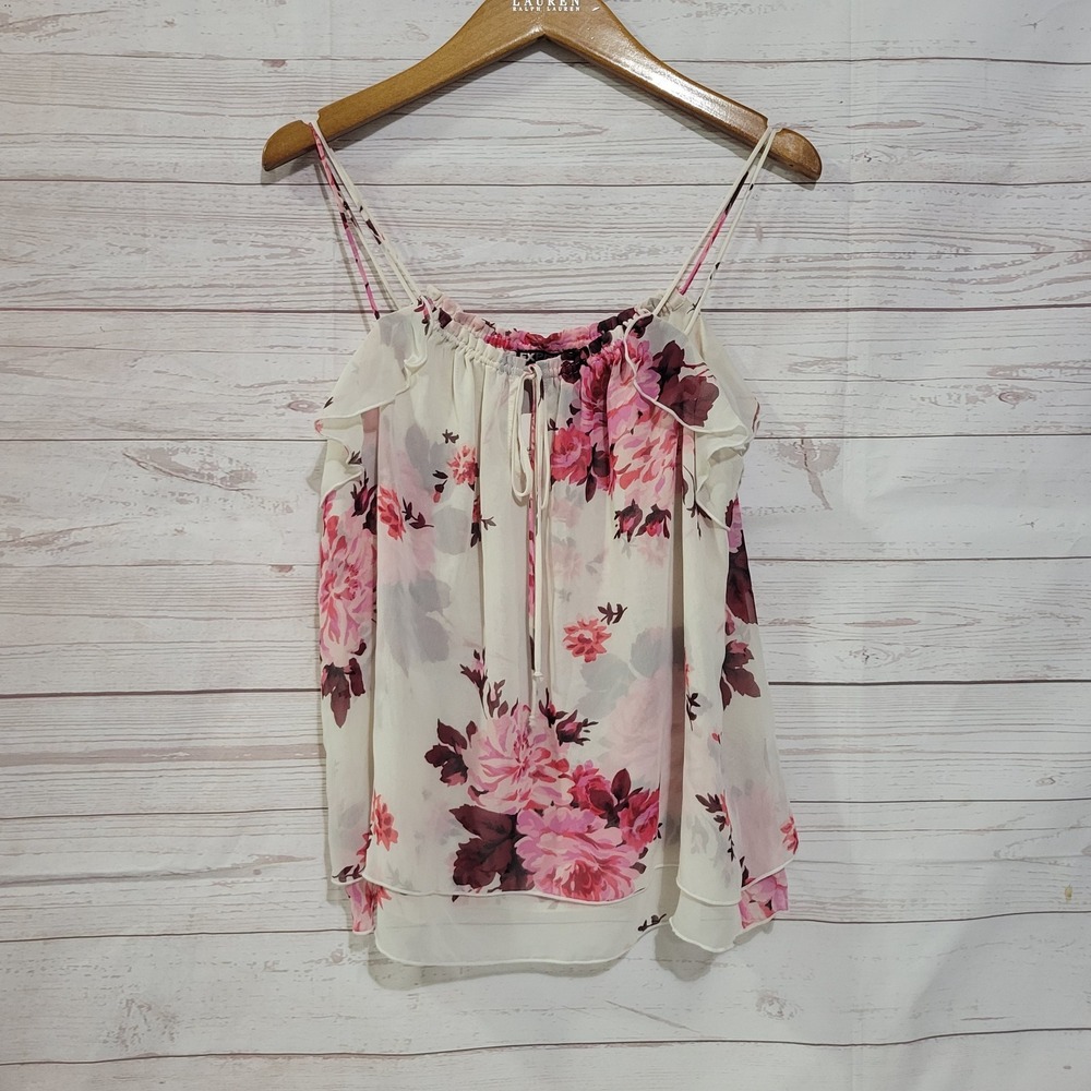 Express Floral Layered Tank Top Womens XS Double Straps Ruffles Y2k Sexy Feminin